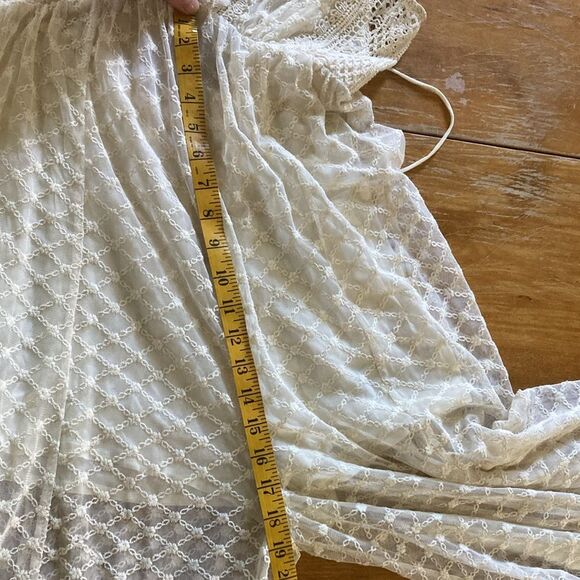 Free People Cleo Maxi Jumpsuit Lace Ruffle Cap Sleeve V-neck Wide Leg Cream S? - Picture 11 of 12